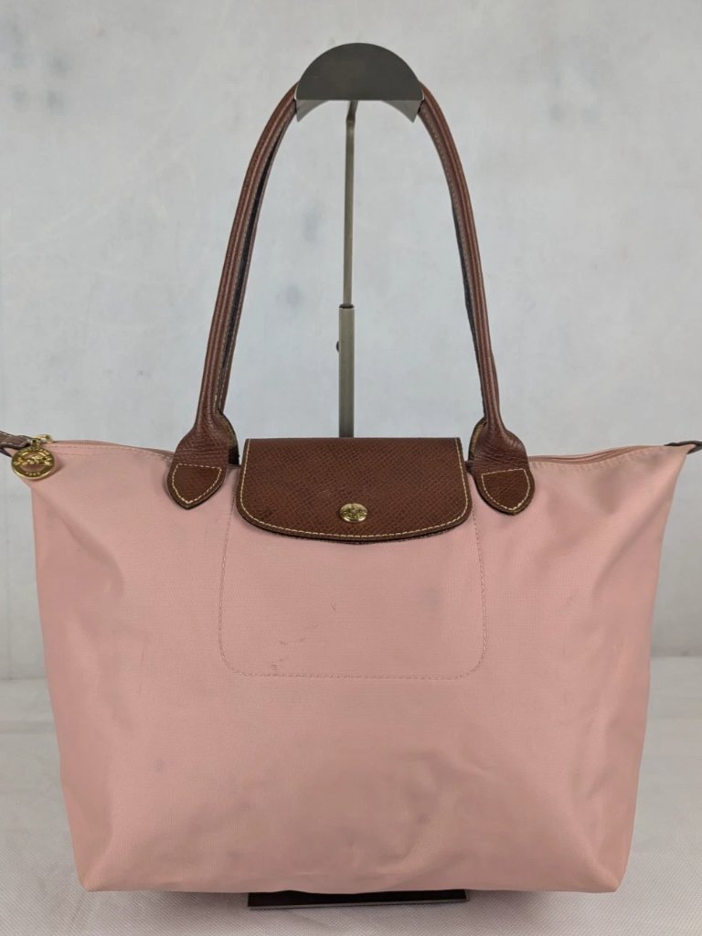 Pink Nylon & Leather Trim Foldable Medium Tote Bag